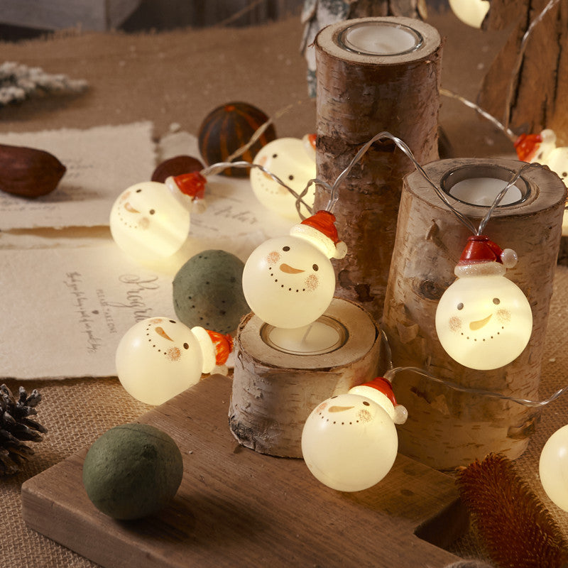 Christmas decoration, colorful lights, flashing lights, string lights, elderly people, snowmen, LED light string, evening scene, Christmas tree arrangement