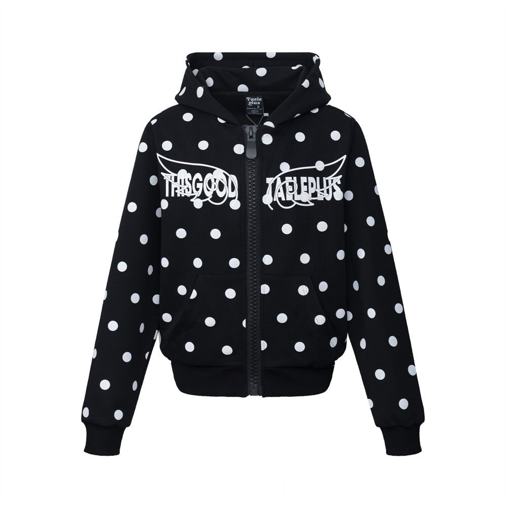 Men's Casual Streetwear Color-Block Polka Dot Hooded Zip-Up Cardigan Sweatshirt Jacket