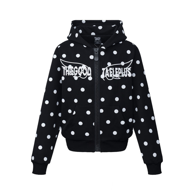 Men's Casual Streetwear Color-Block Polka Dot Hooded Zip-Up Cardigan Sweatshirt Jacket