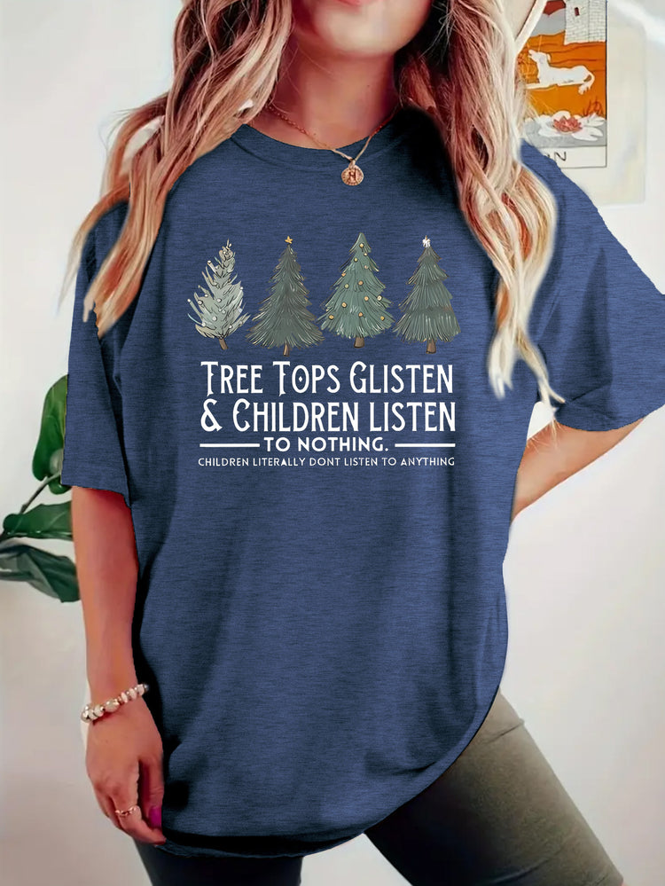 TREE Christmas Tree Pattern Printed Short Sleeve