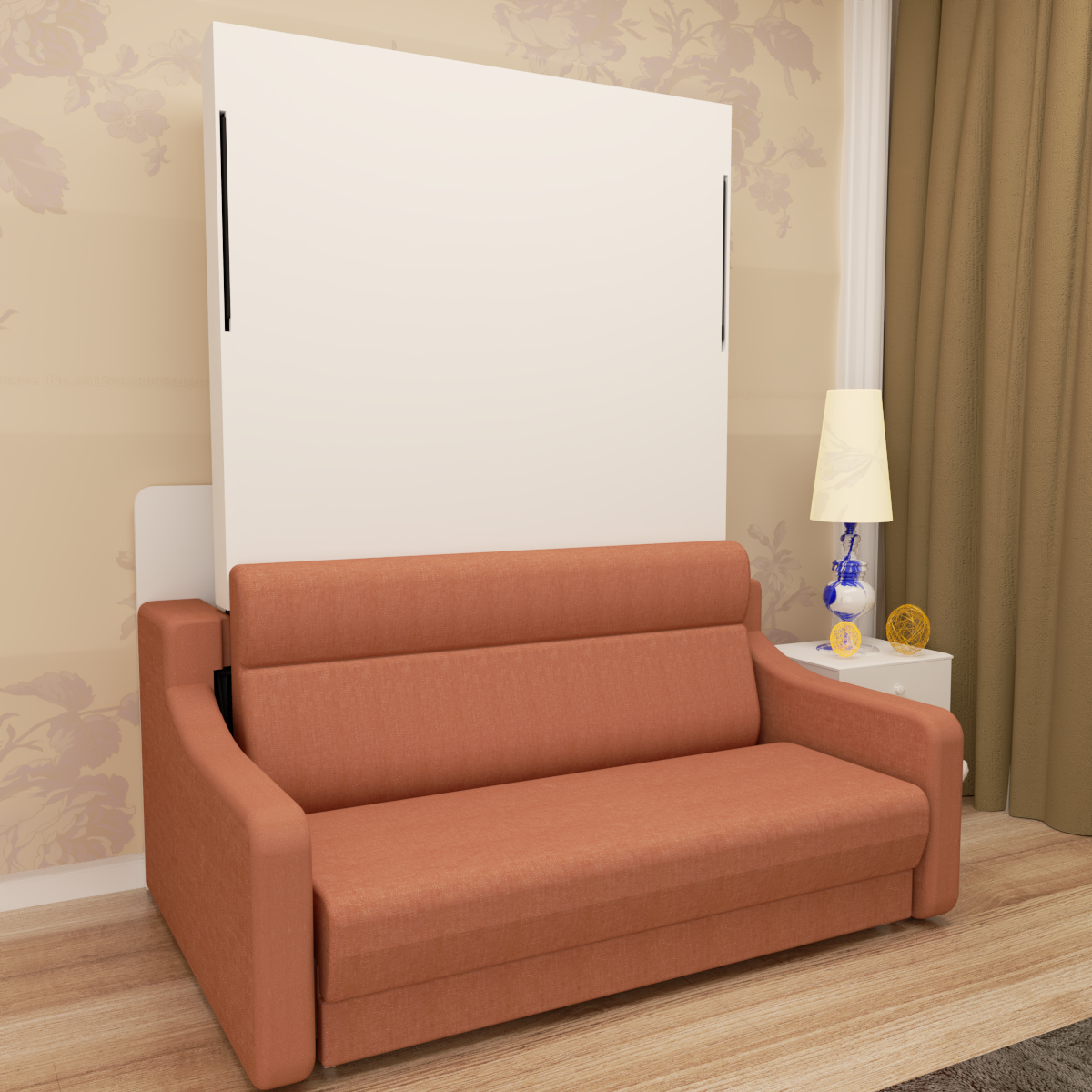 Modern Vertical Murphy Bed with Sofa & Storage | Full Size