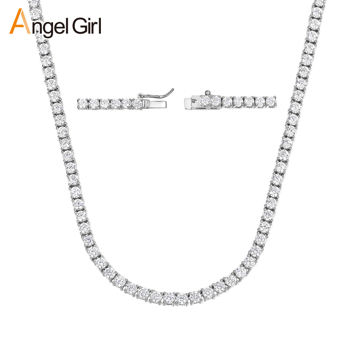 Zirconia Copper Necklace – 4 mm, White Gold Color