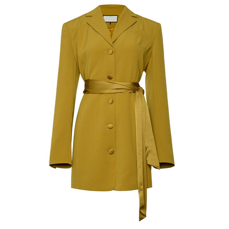 Women's Yellow Belted Blazer Dress