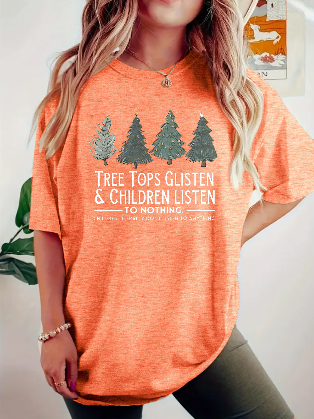 TREE Christmas Tree Pattern Printed Short Sleeve