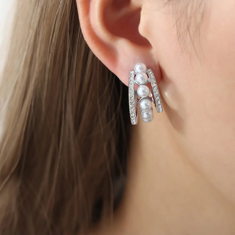 Shell Bead & Titanium Steel C-Hoop Earrings – Gold or Silver Tone
