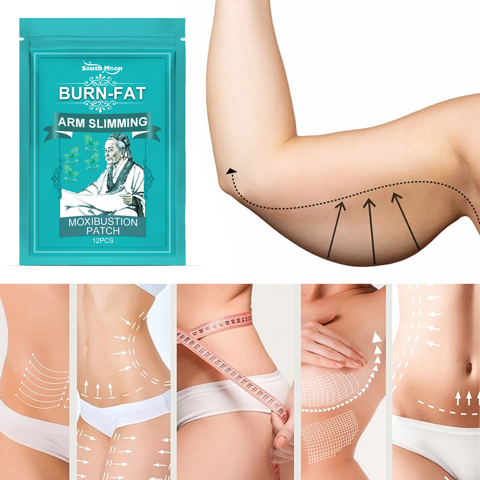 South Moon Thin Arm Moxibustion Paste, Down Hot Compress Burn Fat Lose Weight Patch