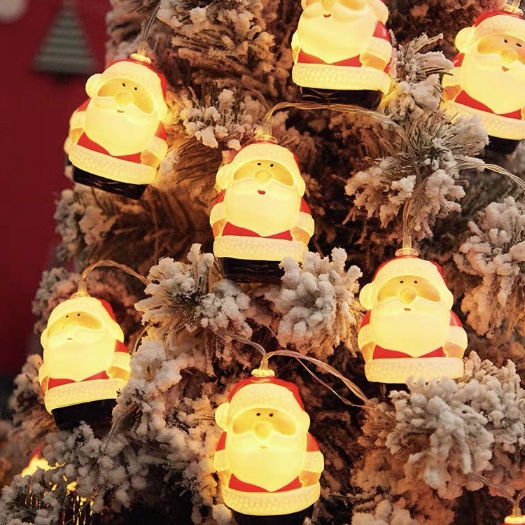 Christmas decoration, colorful lights, flashing lights, string lights, elderly people, snowmen, LED light string, evening scene, Christmas tree arrangement