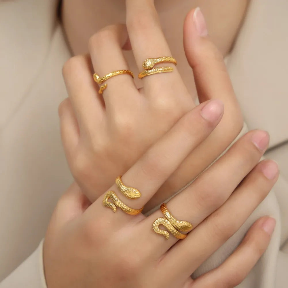 Snake-Inspired Titanium Steel Bypass Ring – Three Styles