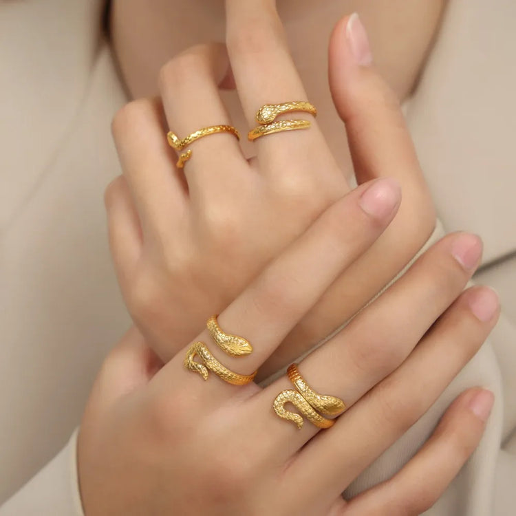 Snake-Inspired Titanium Steel Bypass Ring – Three Styles