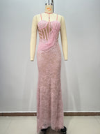 Pink Strapless Wrap-Front Fitted Maxi Dress