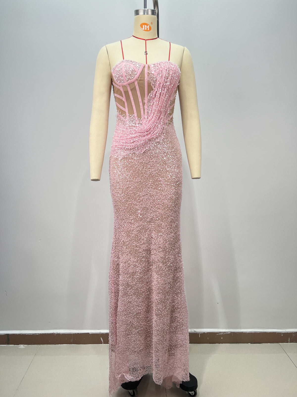 Pink Strapless Wrap-Front Fitted Maxi Dress