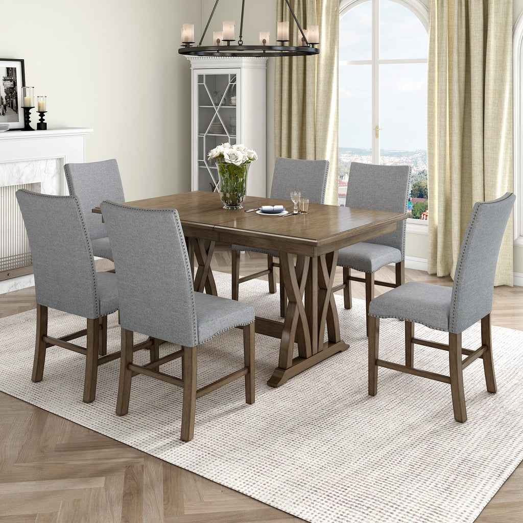TOPMAX 7-Piece Extendable Dining Set, Golden Brown & Gray