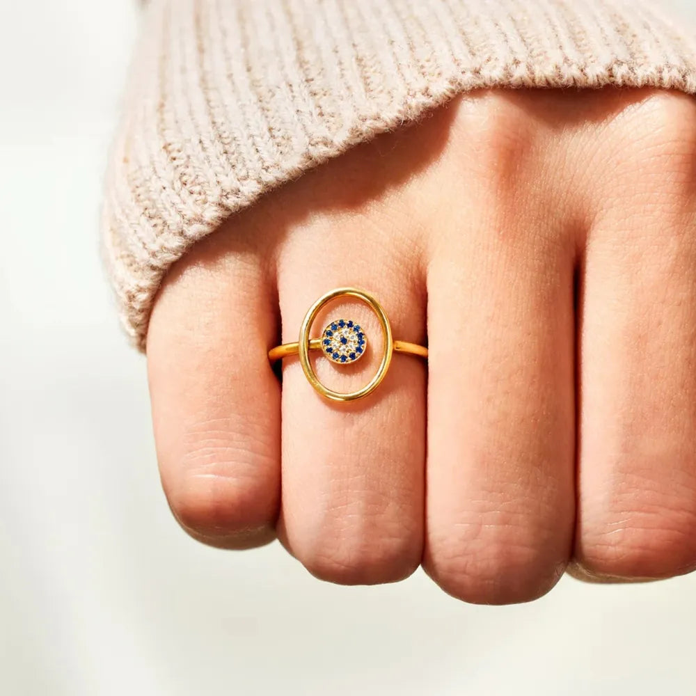 Evil Eye Zircon Ring in 925 Sterling Silver – Gold Tone