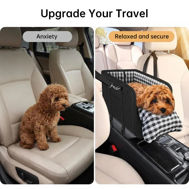 Car Mounted Pet Car Seat – Portable Small Dog Grid Seat with Soft Cushion & Seat Belt, Dog Car Accessories