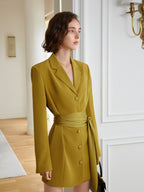 Women's Yellow Belted Blazer Dress