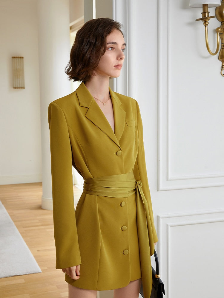 Women's Yellow Belted Blazer Dress