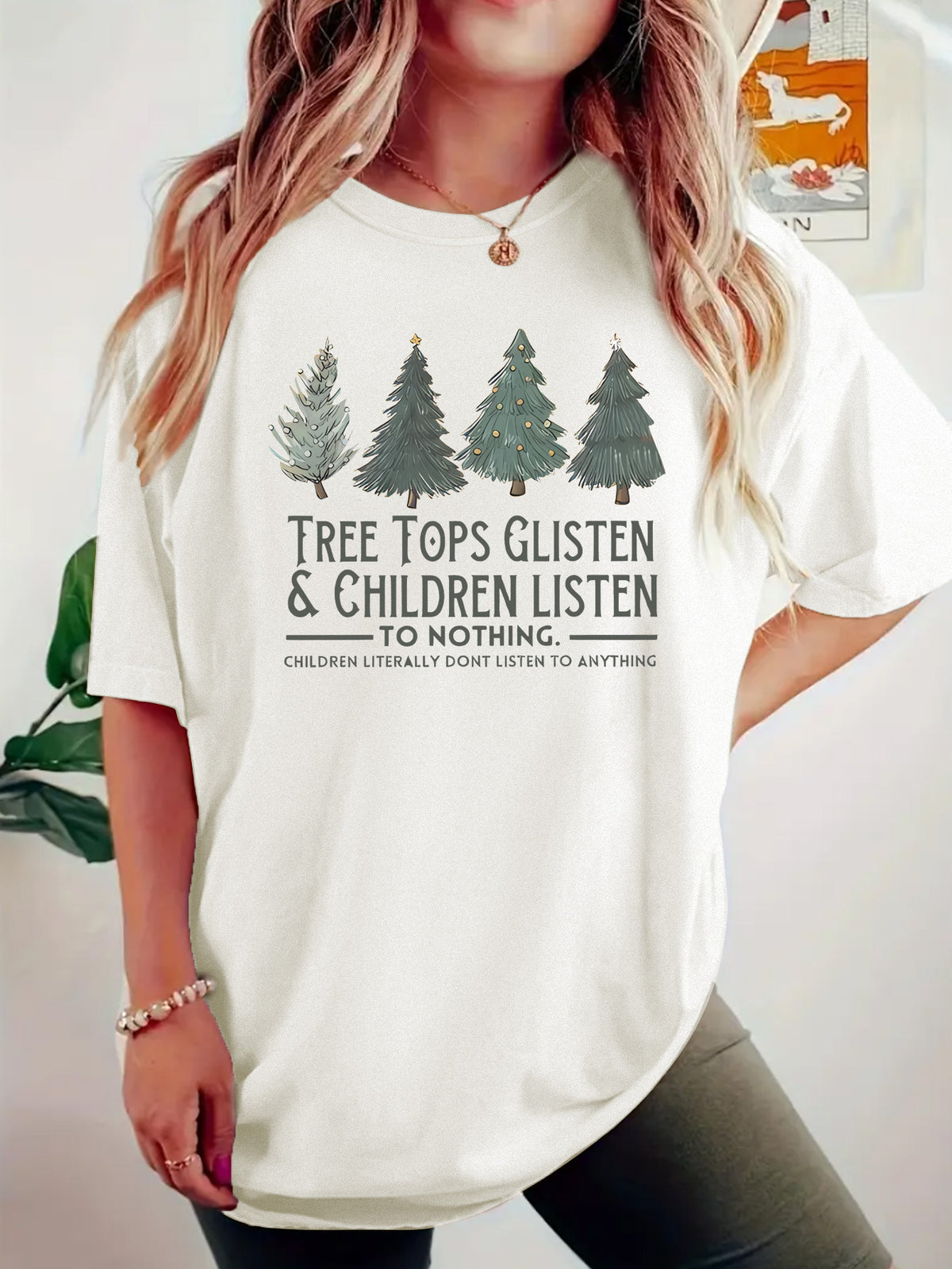 TREE Christmas Tree Pattern Printed Short Sleeve
