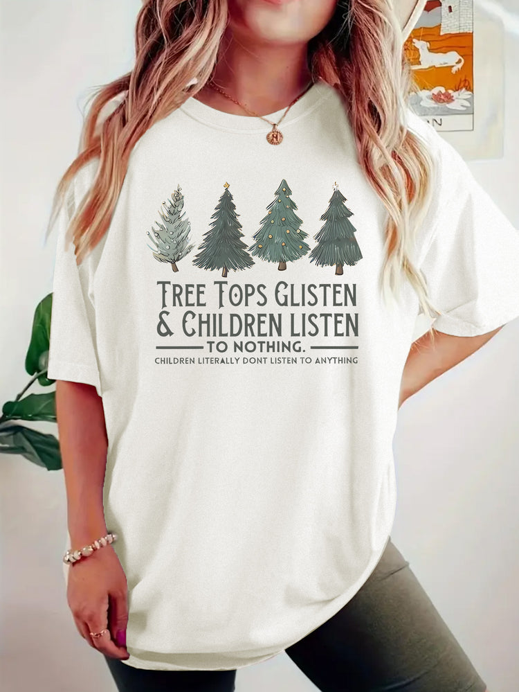 TREE Christmas Tree Pattern Printed Short Sleeve