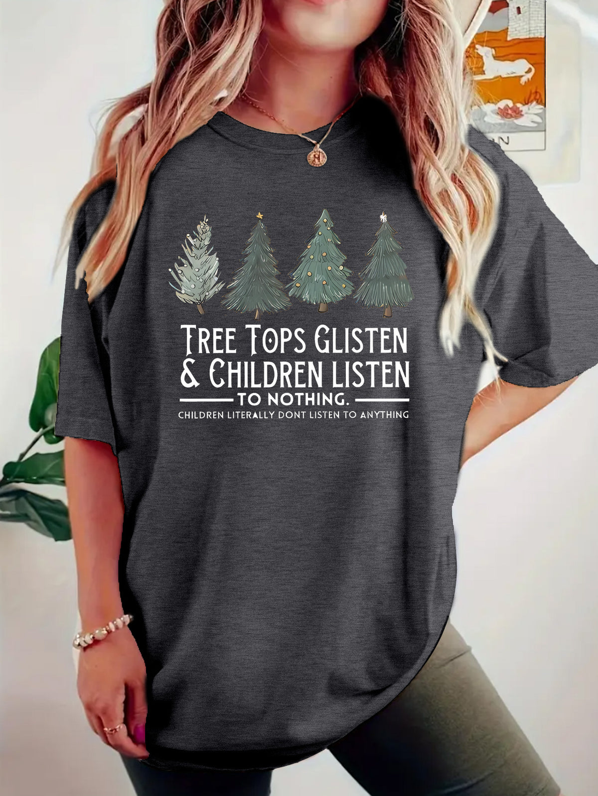 TREE Christmas Tree Pattern Printed Short Sleeve
