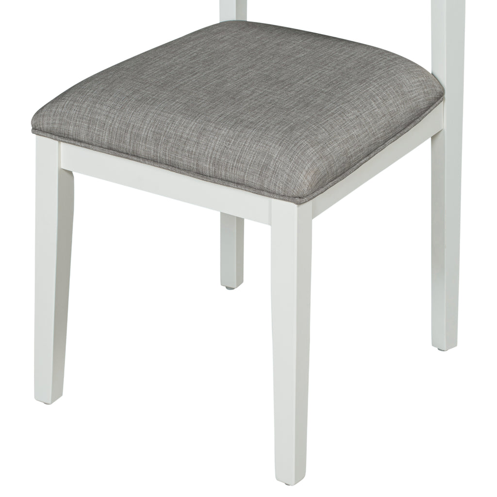 TREXM 6-Piece Dining Set with Table, 4 Chairs & Bench, White & Gray