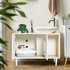 Bathroom sink cabinet, with cat trash can shell, hidden garbage pet bathroom, with partition, wooden cabinet furniture, white