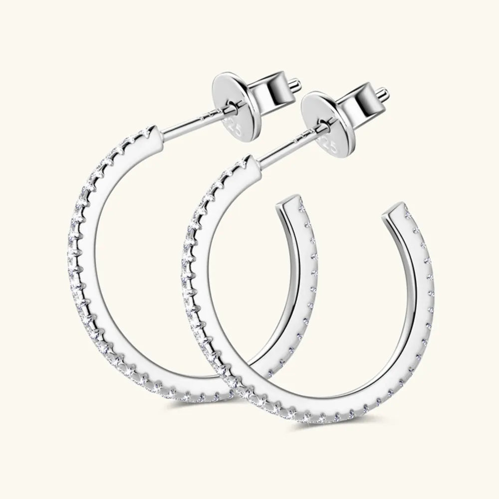 Moissanite Sterling Silver C-Hoop Earring – 19.3 mm, Single
