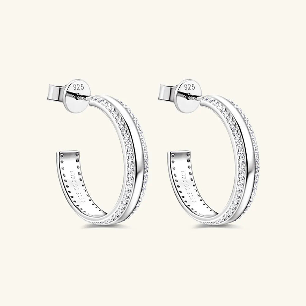 Moissanite Sterling Silver C-Hoop Earrings – 20 mm