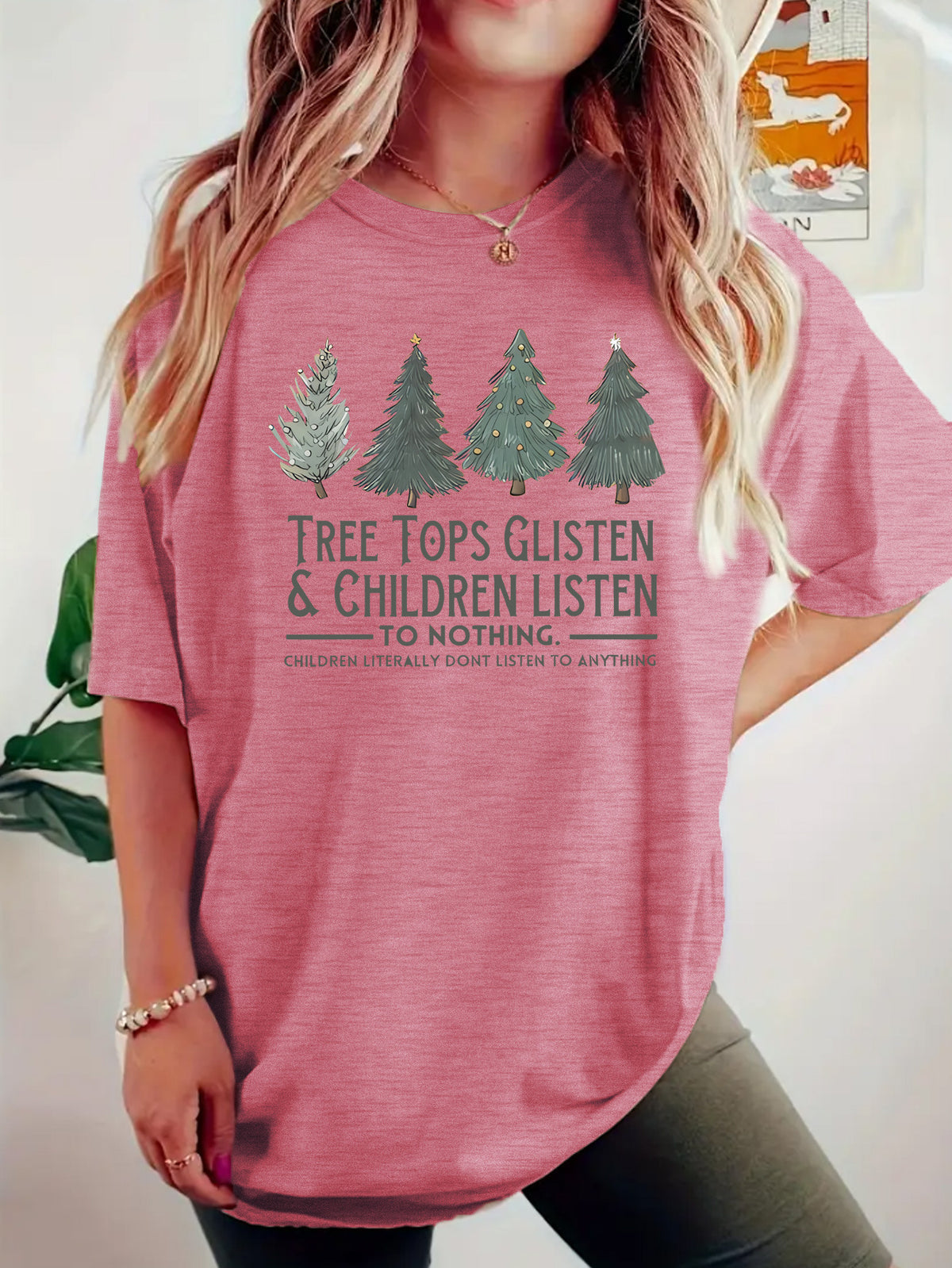 TREE Christmas Tree Pattern Printed Short Sleeve