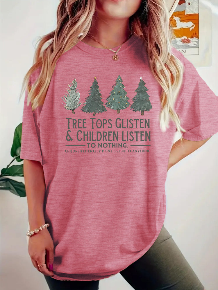 TREE Christmas Tree Pattern Printed Short Sleeve