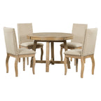 TREXM 5-Piece Farmhouse Dining Table Set Wood Round Extendable Dining Table and 4 Upholstered Dining Chairs (Natural Wood Wash)