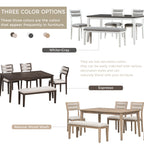 TREXM 6-Piece Dining Set with Table, 4 Chairs & Bench, White & Gray