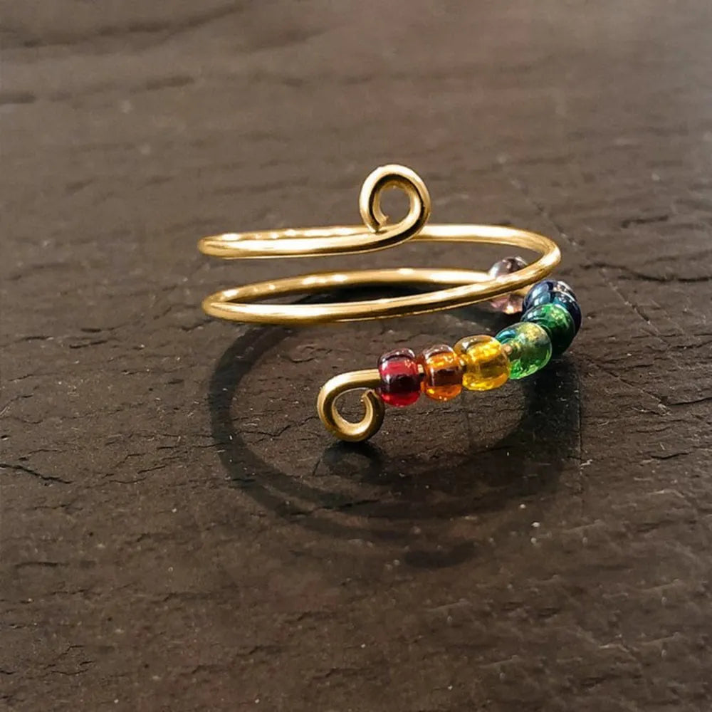 Adjustable Bead Wrap Ring in 925 Sterling Silver – Silver or Gold Tone