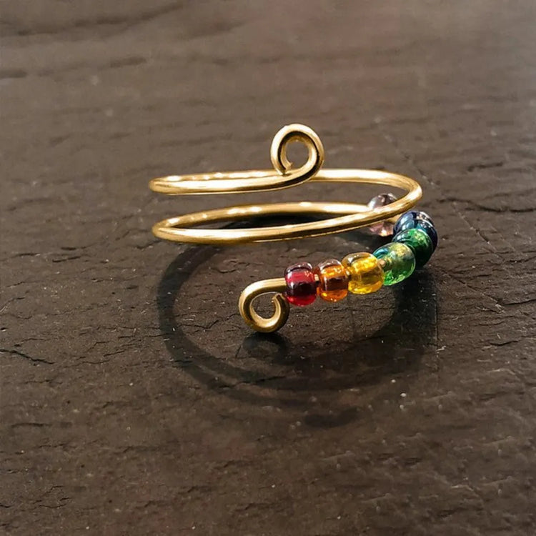 Adjustable Bead Wrap Ring in 925 Sterling Silver – Silver or Gold Tone