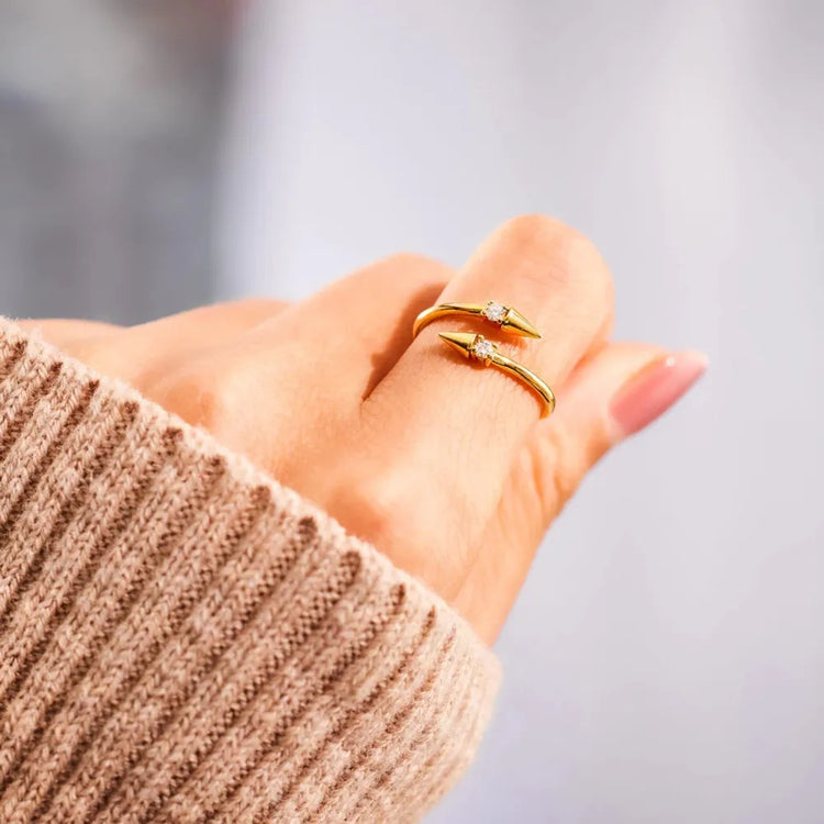 Zircon Bypass Ring in 925 Sterling Silver – Gold Tone