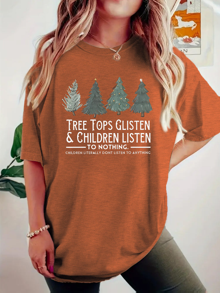 TREE Christmas Tree Pattern Printed Short Sleeve