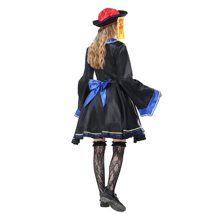 Black Embroidered Costume Set with Skirt and Hat