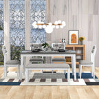 TREXM 6-Piece Dining Set with Table, 4 Chairs & Bench, White & Gray