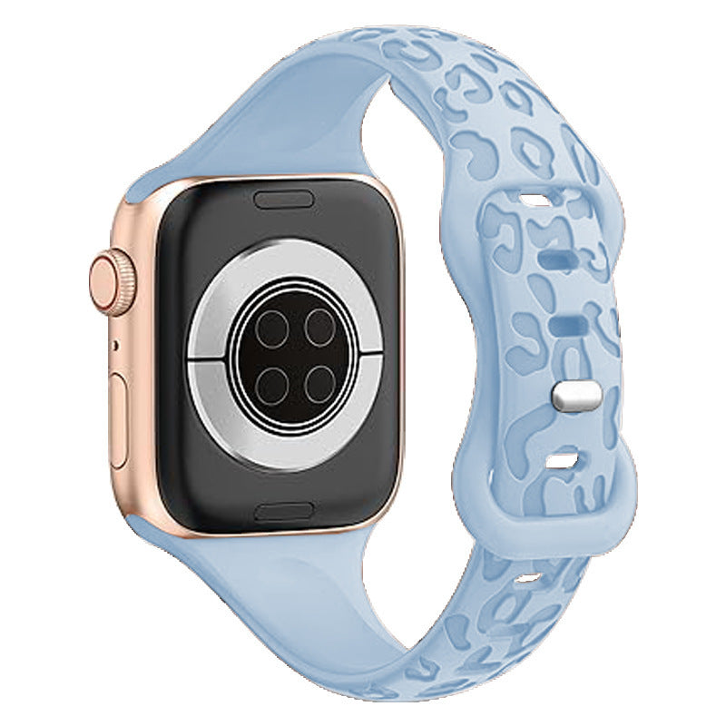 Apple Watch Silicone Strap – Slim Leopard Print Band with Butterfly Clasp