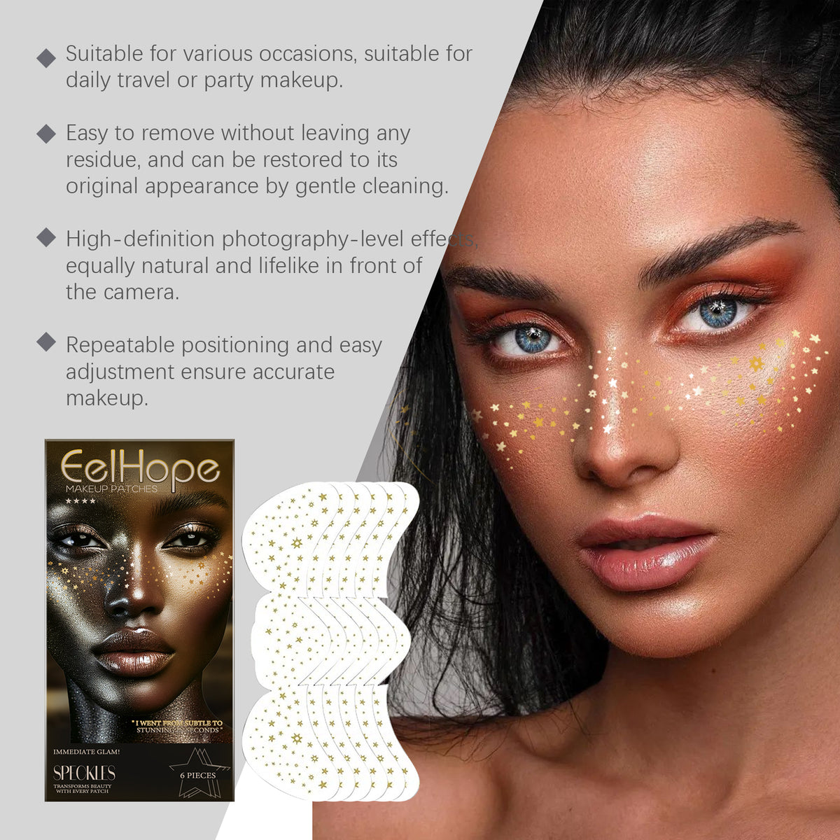 Eelhope Glitter Spot Tattooed Face Stickers Easily Create Natural Freckle Makeup Beauty Makeup
