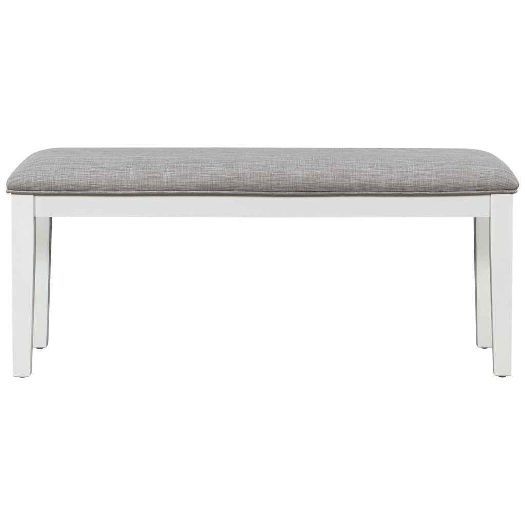 TREXM 6-Piece Dining Set with Table, 4 Chairs & Bench, White & Gray