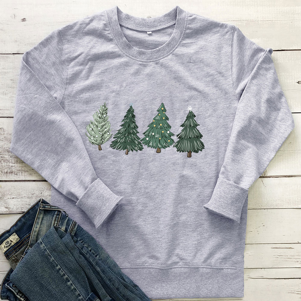 Women's Christmas Tree Print Cotton Sweatshirt