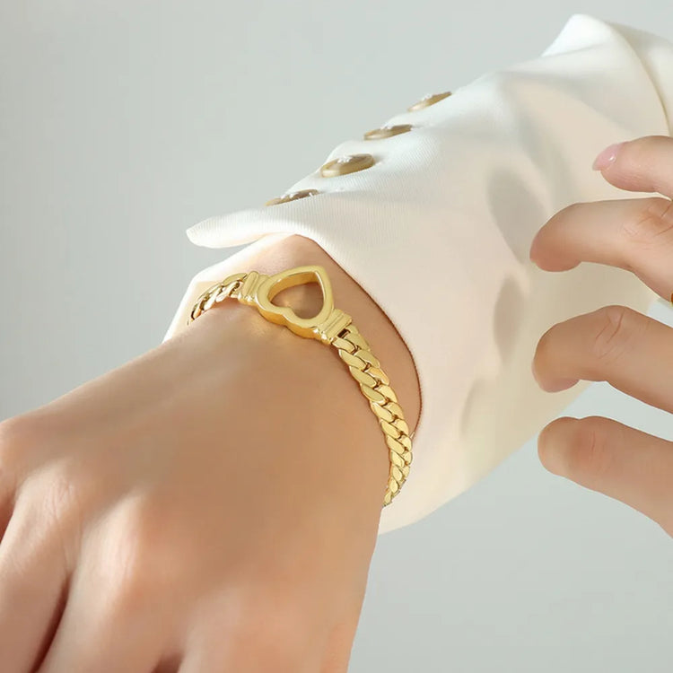 Cutout Heart Titanium Steel Bracelet – Gold or Silver Tone