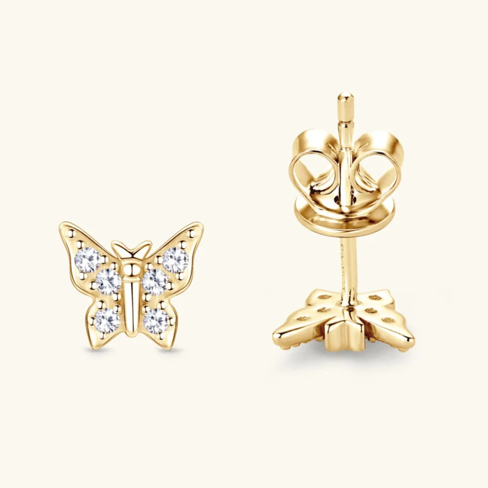 Moissanite Sterling Silver Butterfly Stud Earring – Single
