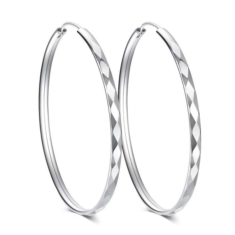 Fashion Silver Earrings  Rhombus Cut-out Hoop Exaggerated Oversized Hoop Ring New Style Earrings for Women