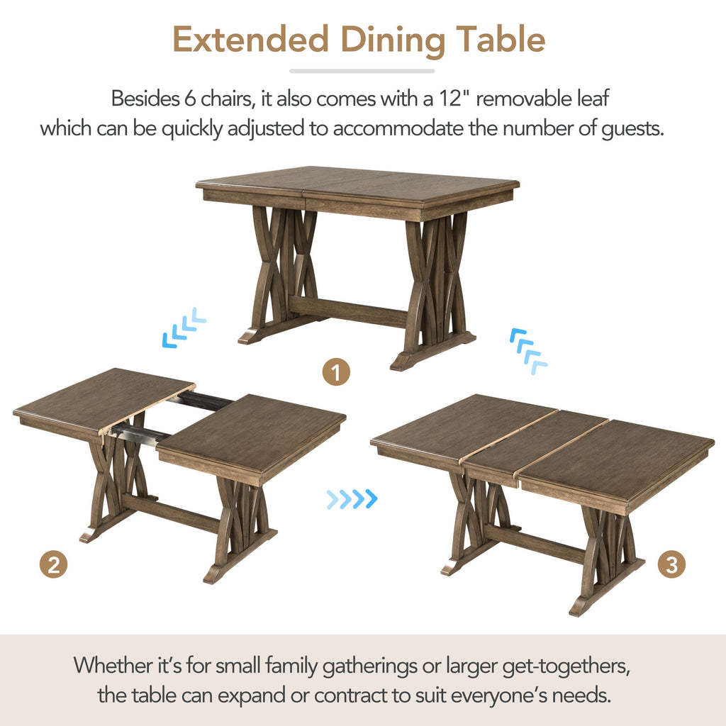 TOPMAX 7-Piece Extendable Dining Set, Golden Brown & Gray