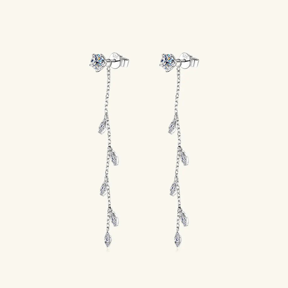 1.38-Carat Moissanite Sterling Silver Leaf Earrings – 65 mm