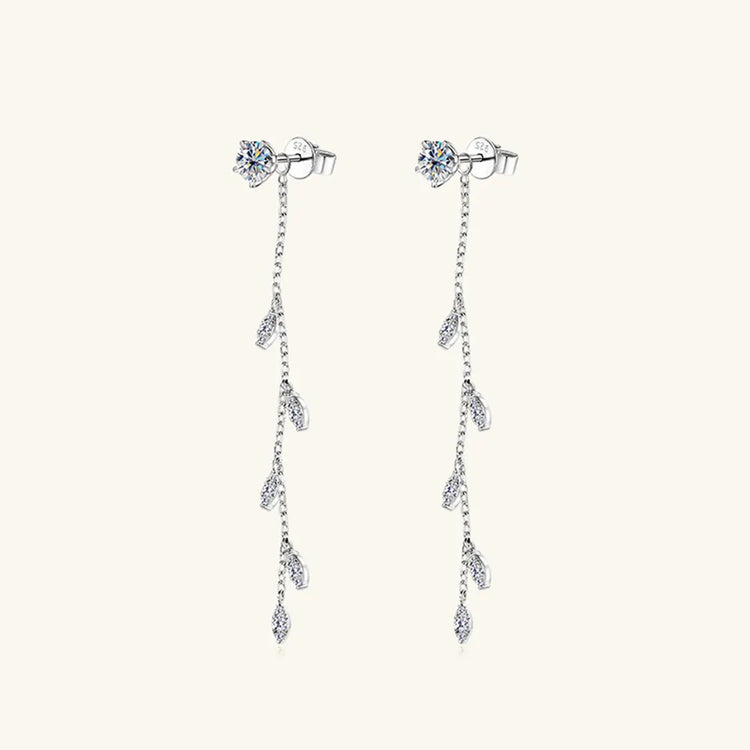 1.38-Carat Moissanite Sterling Silver Leaf Earrings – 65 mm