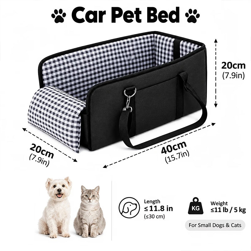 Car Mounted Pet Car Seat – Portable Small Dog Grid Seat with Soft Cushion & Seat Belt, Dog Car Accessories