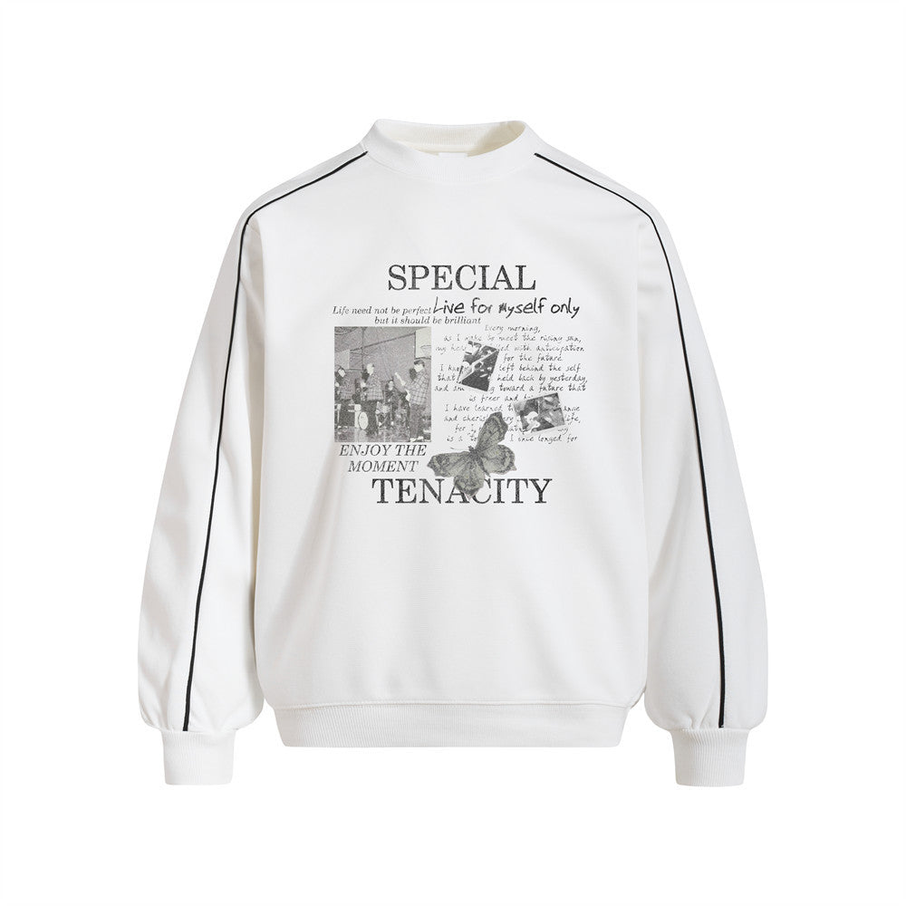 Men's Rap Character Print Contrast Stitch Crewneck Pullover Sweatshirt