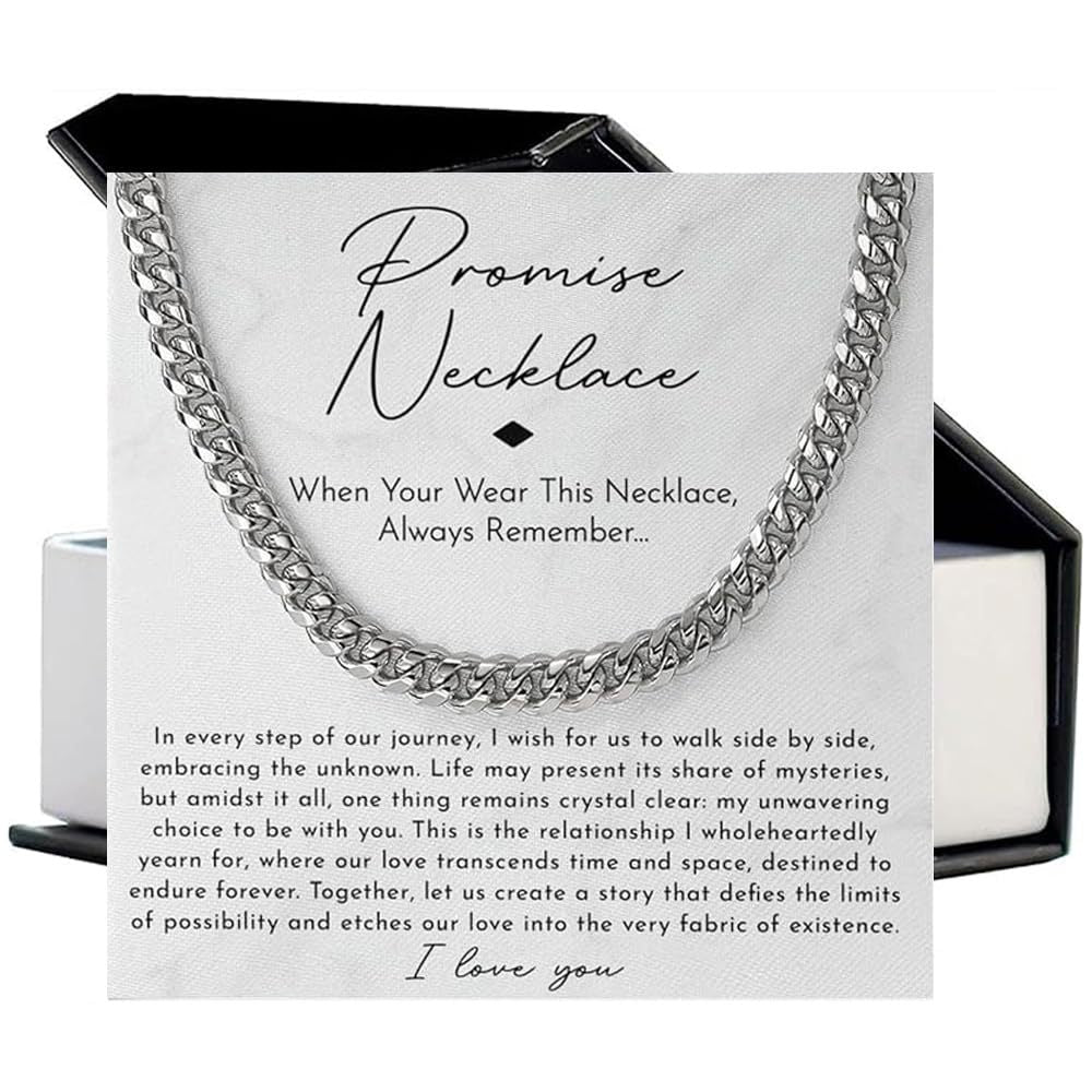 Stainless Steel Cuban Chain Necklace with Wooden Box & Card